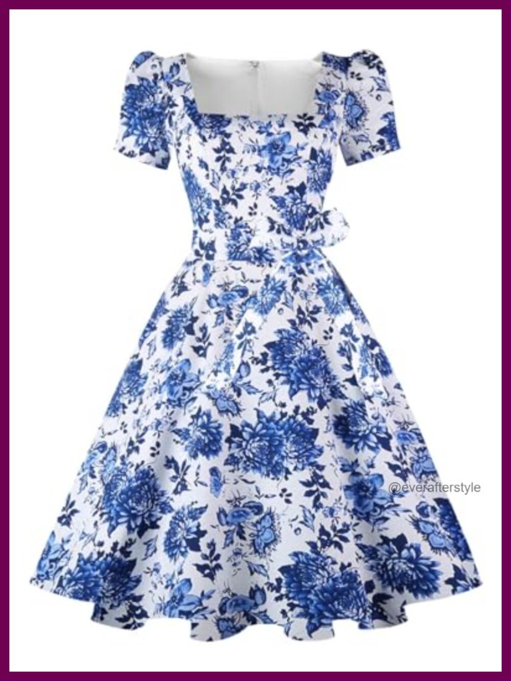 Square Neck Ruffle Sleeve A-Line Cocktail Dress with Pockets & Belt